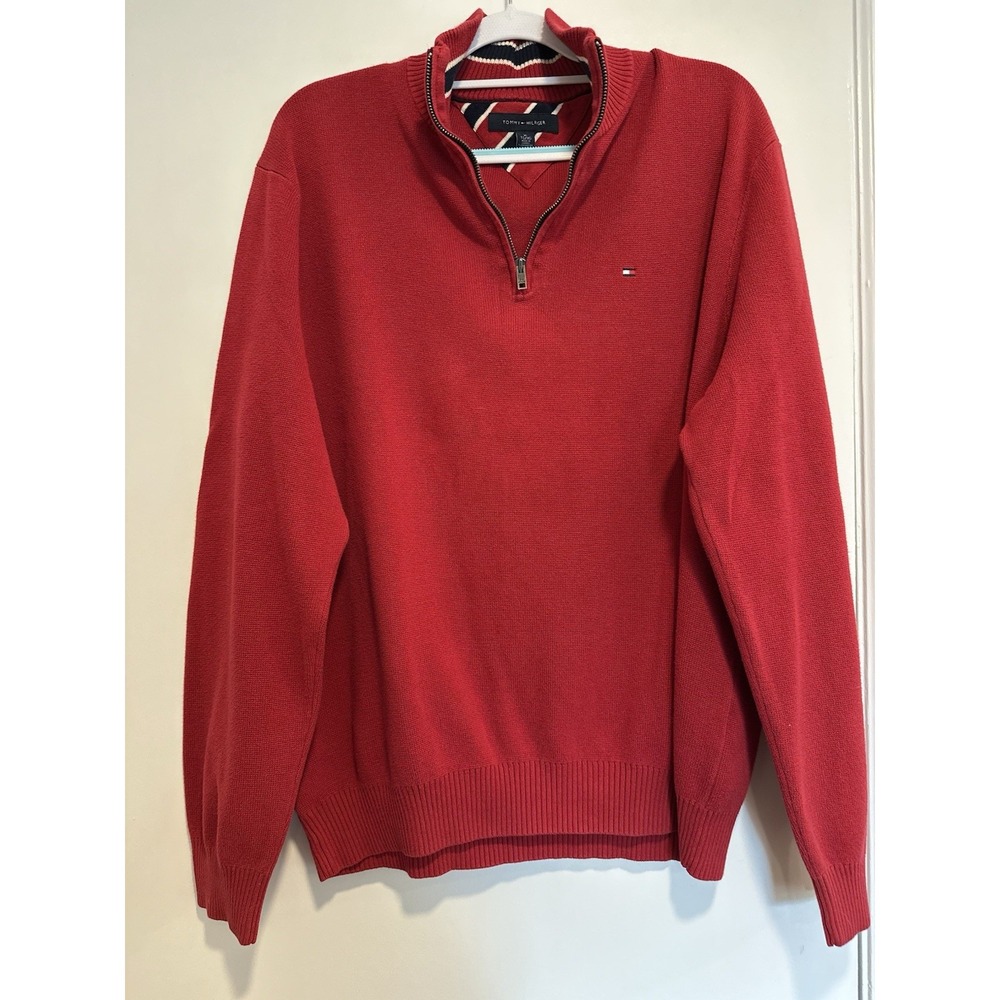 Tommy Hilfiger Preppy 1/4 Zip Pullover Sweater Sz:XL Red Classic Cotton